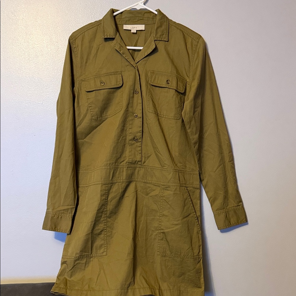LOFT Olive Green Shirt Dress